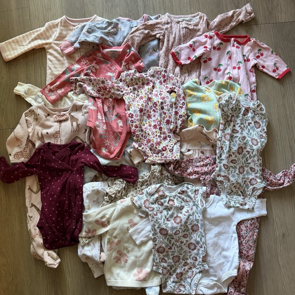 Carter's Assorted Brand Lot Of 20 Newborn NB 0-3 Girl Clothes Sleepers Bodysuits